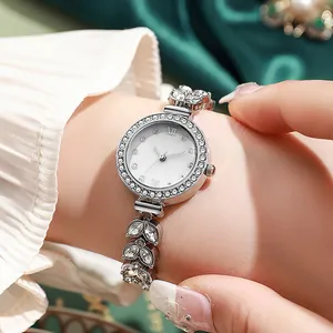 Elegant mermaid style silver luxury bracelet watch for women with crystal bezel