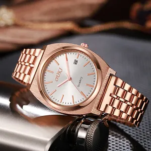 Orologio al quarzo in acciaio oro rosa con quadrante argento e data su base con trama moderna