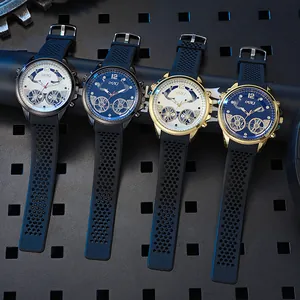 Hollow quartz sports watch for men featuring a silicone strap and multi-dial design