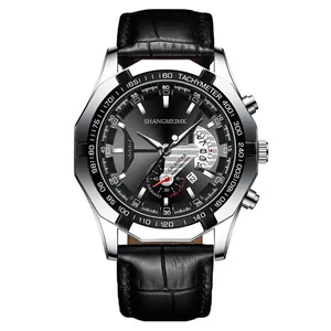 Reloj de Cuarzo para Hombre de Negocios Caja de Aleación Correa de Cuero Sintético Apariencia de Cronógrafo Dial de Calendario Moda Deportivo