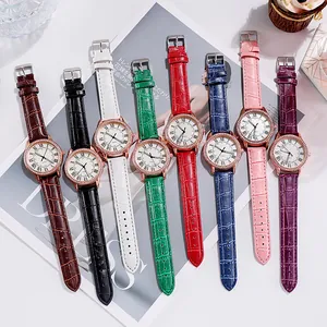 Damen-Quarzuhr-Kollektion mit Diamantlünette und farbigen Krokodilleder-Armbändern