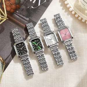 Orologi al quarzo di lusso per donna con quadrante rettangolare e cinturino in acciaio