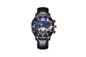 Vue détaillée de la montre à quartz Geneva pour hommes avec cadran bleu et or