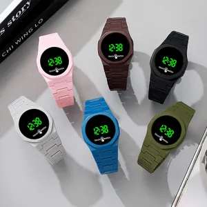 Unisex Fashion LED Digital Watch Touch Control Plastic Strap Round Dial Minimalist Sports Electronic Wristwatch For Men Women