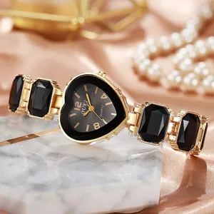 Orologio al Quarzo da Donna a Forma di Cuore Elegante Bracciale in Lega Con Cristalli Artificiali Colorati Strass Elegante Orologio da Polso da Donna