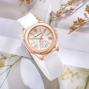 Fashion Women's Quartz Watch Octagonal Alloy Case Silicone Strap Roman Numerals Sub-dial Casual Wristwatch Gift For Girls