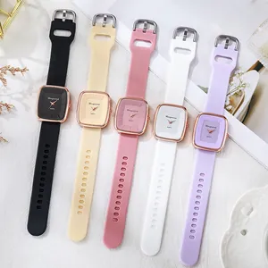 Square quartz watches with colorful silicone straps and elegant rose gold frames