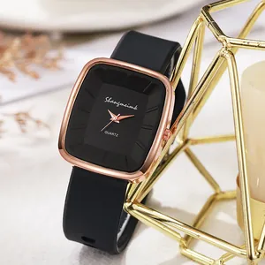 Minimalist Square Quartz Watch For Women Students Rose Gold Case Silicone Strap Fashion Casual Wristwatch Jewelry Gift
