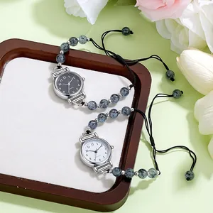 Orologio da Donna a Bracciale con Perline Bohémien Cinturino in Corda Intrecciata Orologio al Quarzo Decorativo Camelie