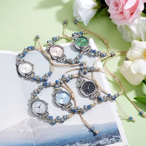 Eleganti orologi da polso bohémien con perline e quadranti colorati e cassa in argento