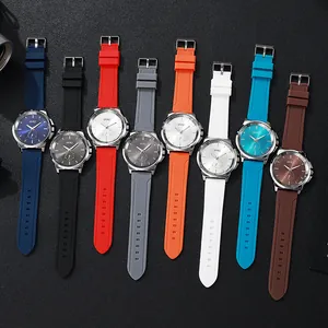 Men's fashion quartz sport watch with multi-color silicone straps and round metal case