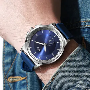 Men's stylish quartz watch with blue sunray dial and matching blue silicone strap