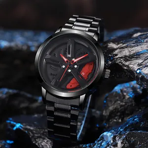 Men Fashion Quartz Watch Car Wheel Hub 3D Rotating Dial Zinc Alloy Band Racing Sport Style Wristwatch For Men Cool Gift