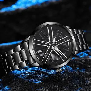 Zwart herenhorloge met roterende sportvelg en rode remklauw voor stijlvolle mannen