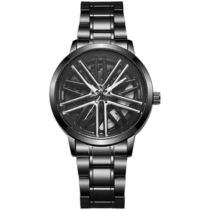 Detail van het zwarte roestvrijstalen horloge met roterende velg wijzerplaat ontwerp
