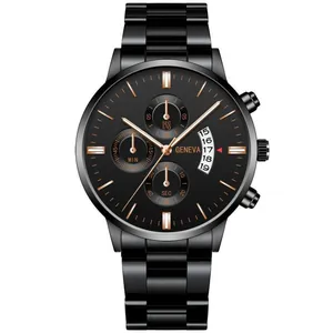Reloj de hombre en acero inoxidable negro con índices en oro rosa y cronógrafo