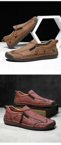 Details von Leder-Loafern mit seitlichem Reißverschluss und handgenähter Gummisohle