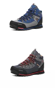 Detalle de dos variantes de color de botas de montaña de cuero impermeables para hombre
