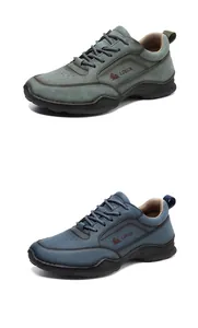 Detailansicht der Herren Leder-Outdoor-Loafer in Graugrün und Marineblau-Tönen