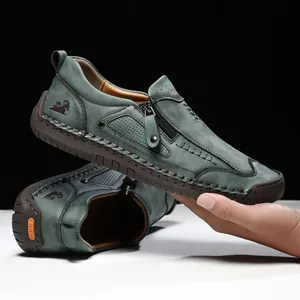 Mocassins décontractés en nubuck gris foncé pour hommes avec fermeture éclair latérale