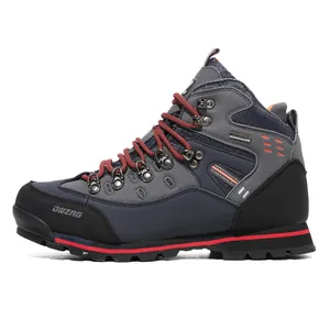 Botas de senderismo de cuero para hombre en azul gris con suela de goma antideslizante