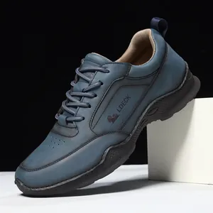 Marineblaue Herren-Freizeitschuhe aus Leder mit rutschfester Gummisohle und Logo