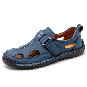 Sandalias Casuales de Punta Cerrada para Hombre Zapatos de Playa Aire Libre Transpirables Antideslizantes Suela Blanda PU Velcro