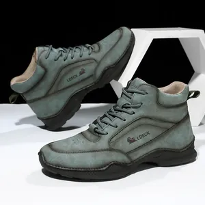 Bottes décontractées pour hommes en cuir PU gris avec semelles en caoutchouc et lacets mode