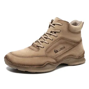 Bottes en cuir PU pour hommes avec coutures faites main et semelles antidérapantes kaki