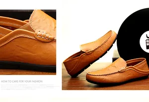 Detail von hellbraunen Leder-Loafers mit handgenähten Moccasin-Nähten und Textur