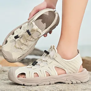 Herren Leder Sandalen geschlossen in Beige mit praktischem Schnellschnürsystem