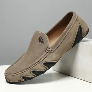 Mocassins en Cuir Véritable pour Hommes Chaussures de Conduite Décontractées en Daim Respirantes Mocassins Plats à Semelle en Caoutchouc