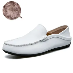 Herren Loafer aus weißem Leder mit Warmfutter und rutschfester Gummisohle für Herbst