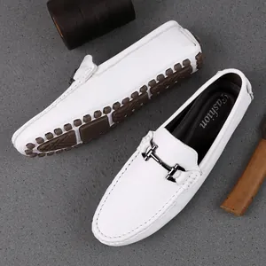 Herren Echtes Rindsleder Slipper Klassische Metall Trensenschnalle Fahrschuhe Atmungsaktiv Slip-On Freizeitschuhe Britischer Stil