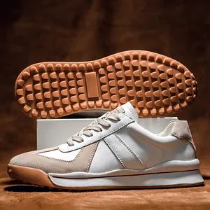 Classic white leather retro German army trainers with non-slip gum sole for daily casual wear