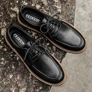Zapatos clásicos de cuero negro para hombre estilo mocasín con costuras y cordones