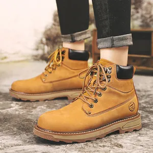 Men Top Layer Cowhide Martin Boots High Top Waterproof Non Slip Winter Warm Plush Work Boots Fashion Casual Footwear