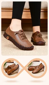 Dettaglio scarpe casual in pelle marrone con suola spessa e finiture cucite a mano