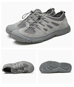 Detail der grauen Schnelltrocknende Wattschuhe mit Mesh und rutschfester Gummisohle