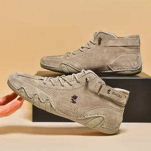Hoge casual herenschoenen van echt leer in kaki suède met merklogo detail