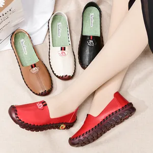 Soft leather women's flat loafers in multiple colors with breathable honeycomb insoles