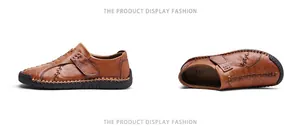 Détails de mocassins en cuir marron avec coutures apparentes et un style rétro élégant