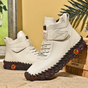 Warm fleece-lined winter high-top shoes with non-slip platform sole and handmade stitching