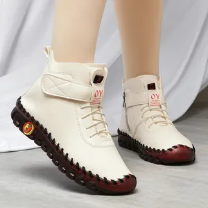 Women's Winter Warm High Top Boots Microfiber Leather Soft Sole Non-Slip Casual Mother Shoes Zipper Velcro