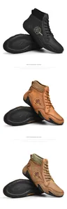 Detail view of anti-slip rubber outsoles and knit collar on men's mid-top casual boots