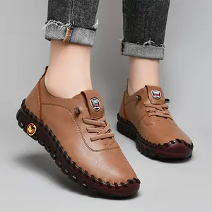Braune Leder Wanderschuhe für Damen mit weicher Sohle und rutschfester Gummisohle