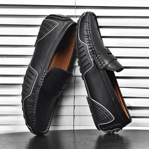 Classic men's black leather loafers with side detail and hand-stitched seams