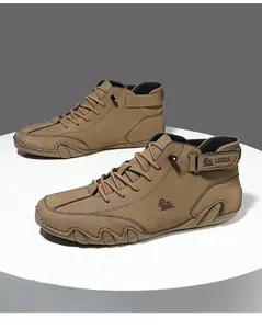 Herren High-Top Lederstiefel mit Wellen-Gummisohle und Klettverschluss für die Freizeit