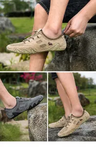 Détail de chaussures de trekking respirantes pour hommes avec mesh et embout en caoutchouc