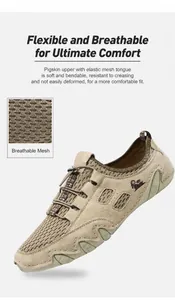 Détail de la tige en cuir de porc et mesh respirant sur baskets homme couleur kaki